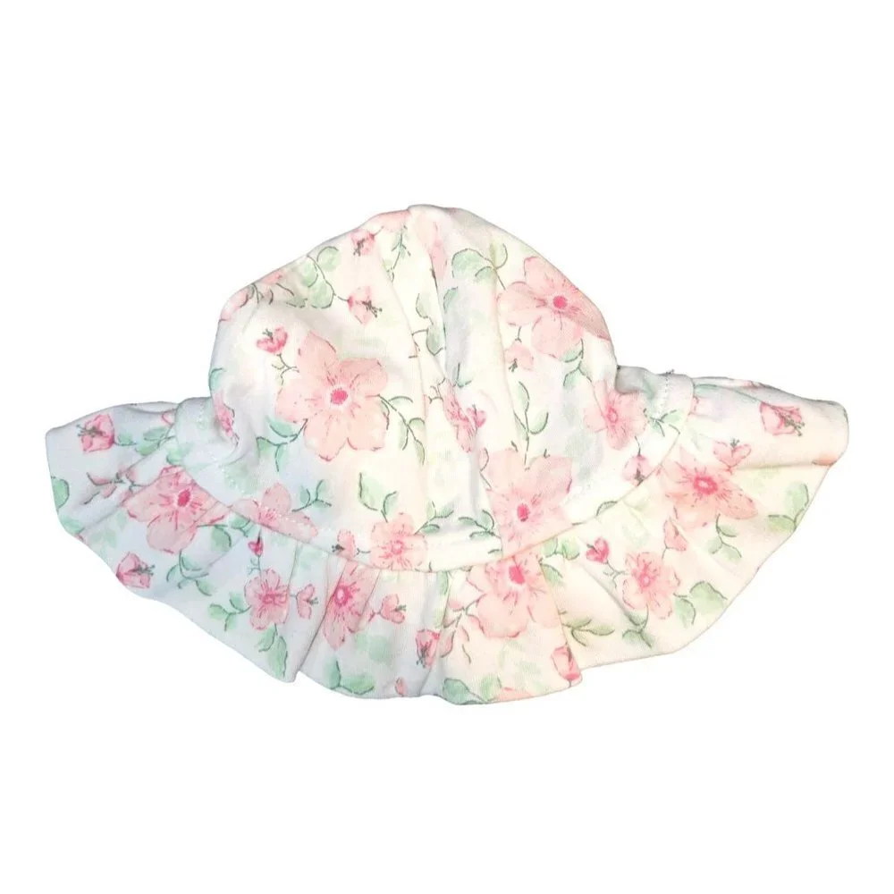 Carters Floral Sun Hat 6M Ruffles Flower‎ Applique Bonnet Cap Pink Green NEW
